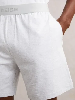 Reiss Soft Grey Fleet Cotton Jersey Logo-Waistband Shorts with Stretch
