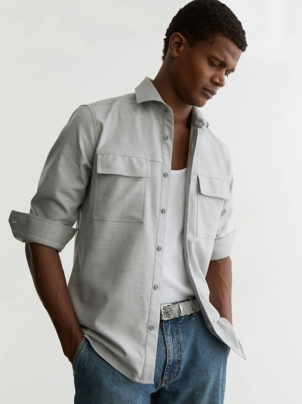 Reiss Soft Grey Jesse Suede Woven Belt