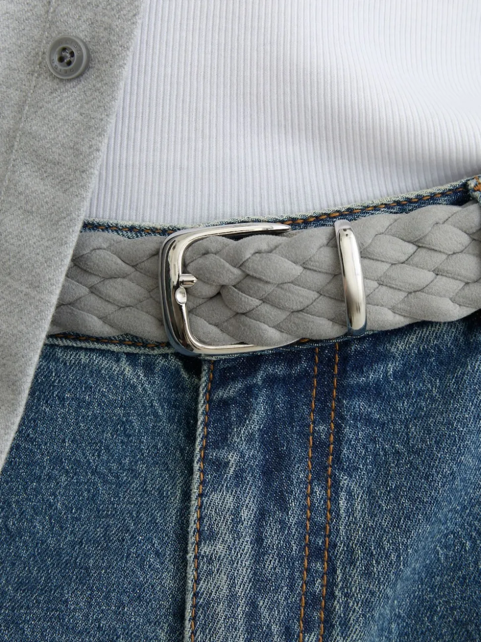 Reiss Soft Grey Jesse Suede Woven Belt