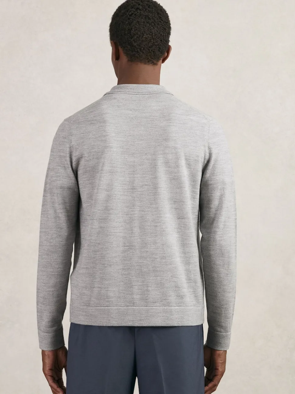 Reiss Soft Grey Mouline Munich Merino Wool Button-Through Shirt