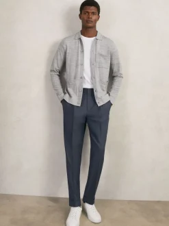 Reiss Soft Grey Mouline Munich Merino Wool Button-Through Shirt