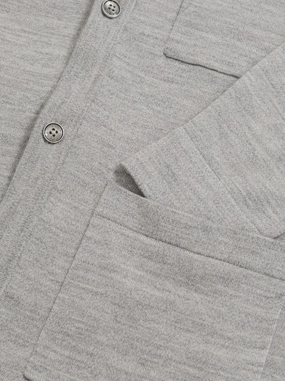Reiss Soft Grey Mouline Munich Merino Wool Button-Through Shirt