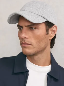 Reiss Soft Grey Sable Wool-Blend Baseball Cap
