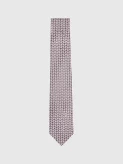 Reiss Soft Pink Bernardo Silk Geometric-Chain Print Tie