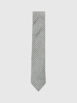 Reiss Soft Sage Santo Silk Medallion-Print Tie