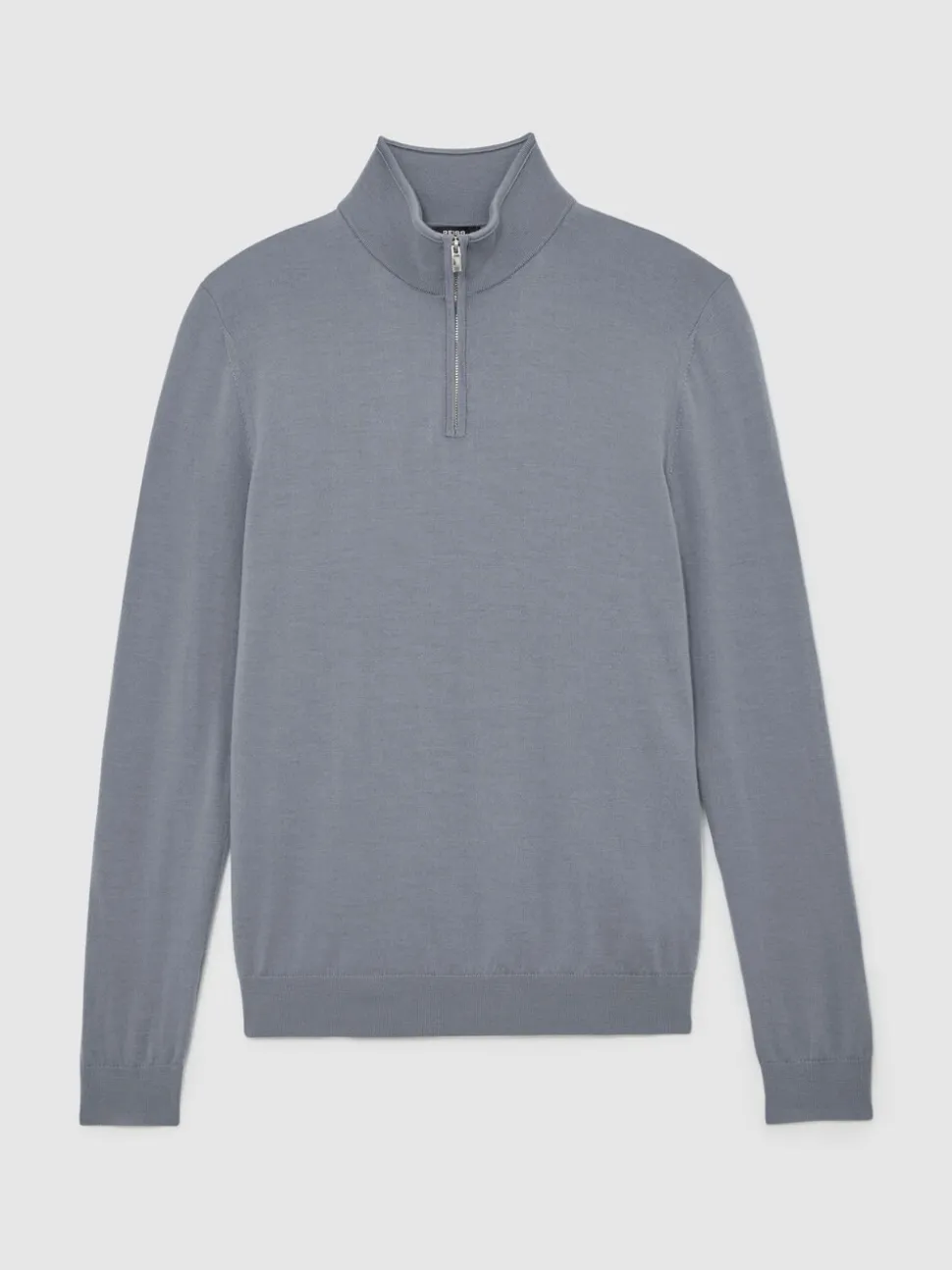 Reiss Steel Blue Blackhall Merino Wool Half-Zip Funnel Neck Jumper