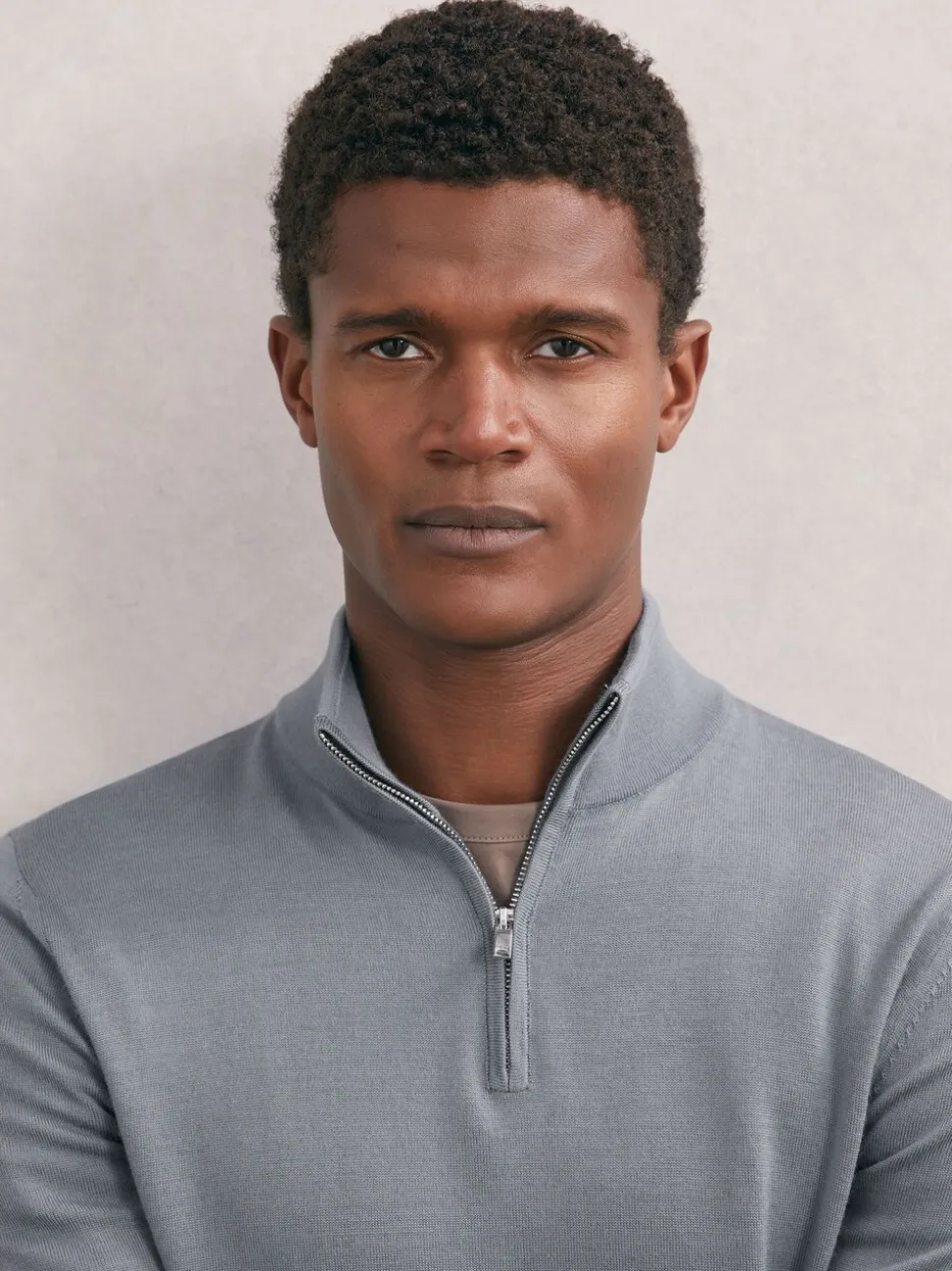 Reiss Steel Blue Blackhall Merino Wool Half-Zip Funnel Neck Jumper