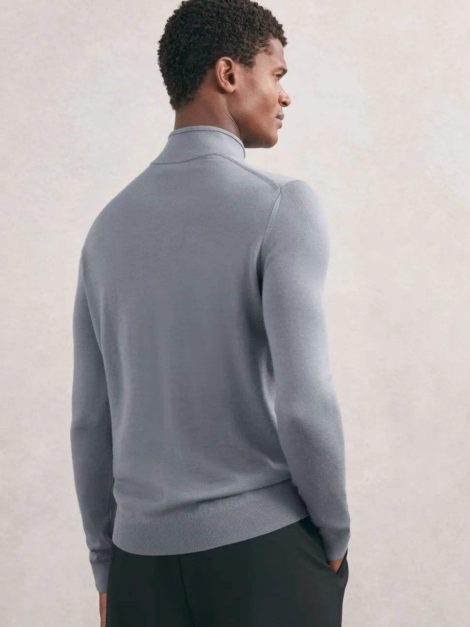 Reiss Steel Blue Blackhall Merino Wool Half-Zip Funnel Neck Jumper