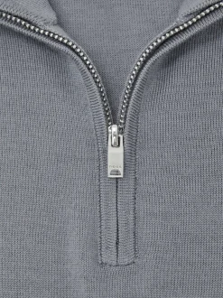 Reiss Steel Blue Blackhall Merino Wool Half-Zip Funnel Neck Jumper