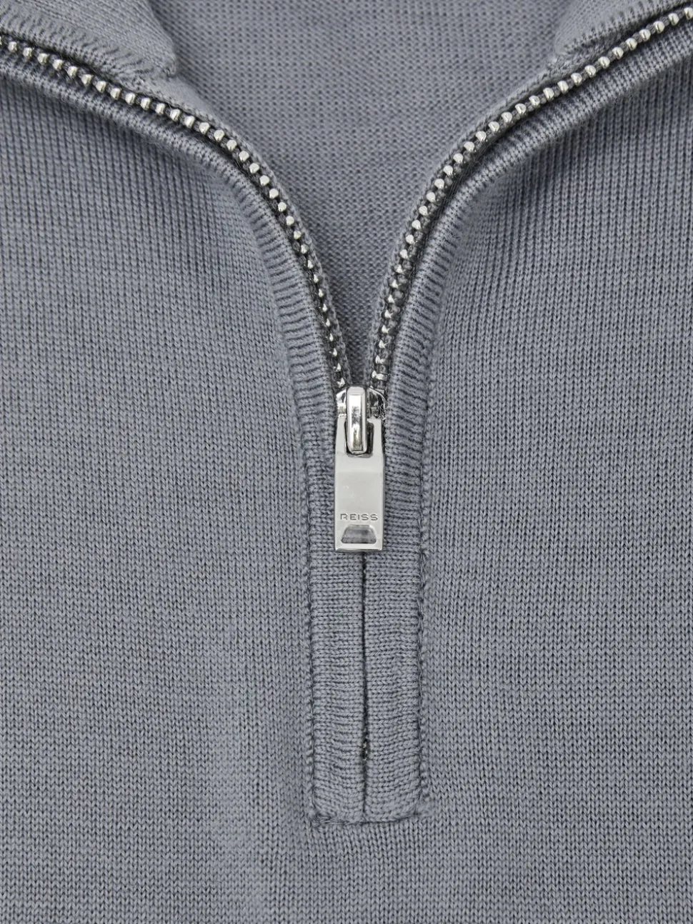 Reiss Steel Blue Blackhall Merino Wool Half-Zip Funnel Neck Jumper