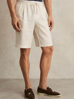 Reiss Stone Barges Linen Drawstring Shorts