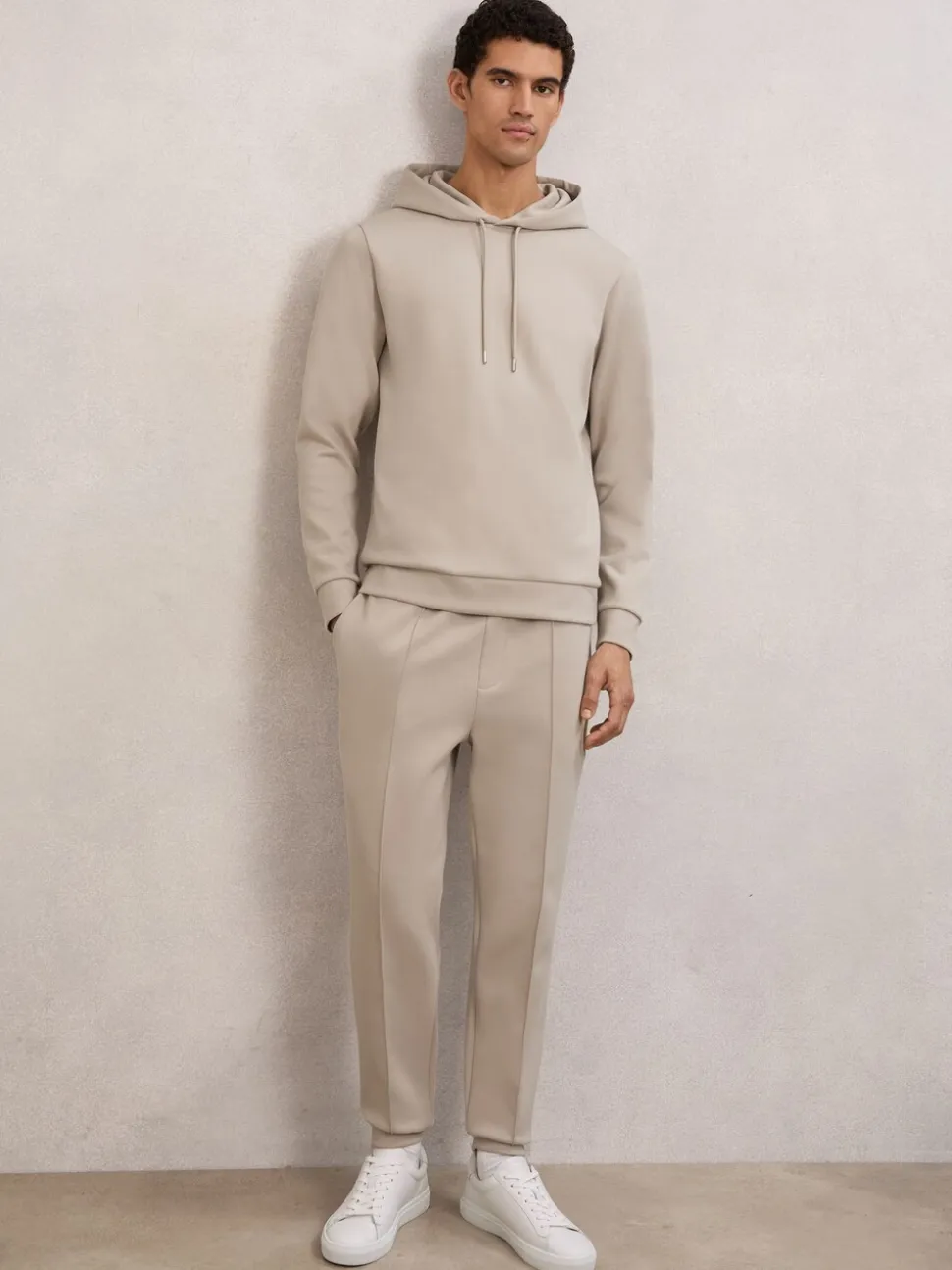 Reiss Stone Fabien Premium Interlock-Jersey Hoodie