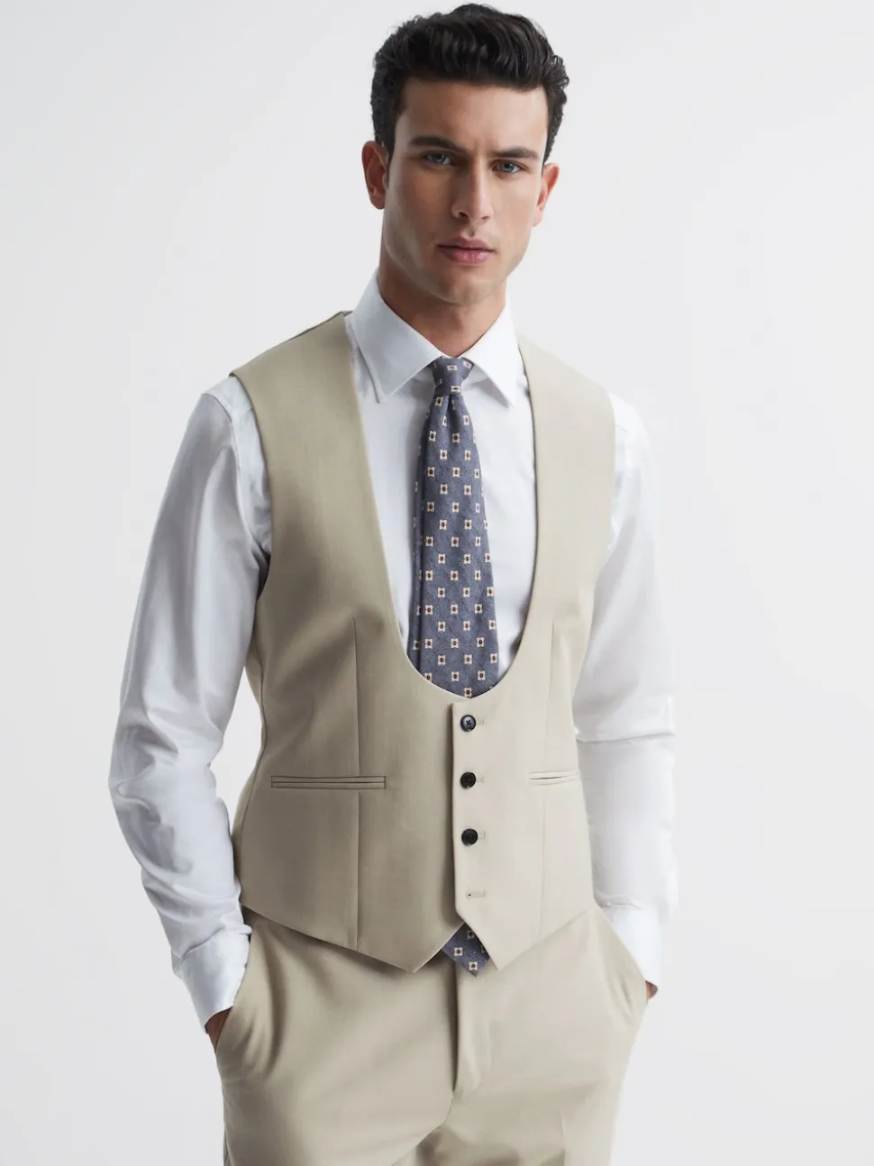Reiss Stone Fine Horse Shoe Wool Slim Fit Waistcoat