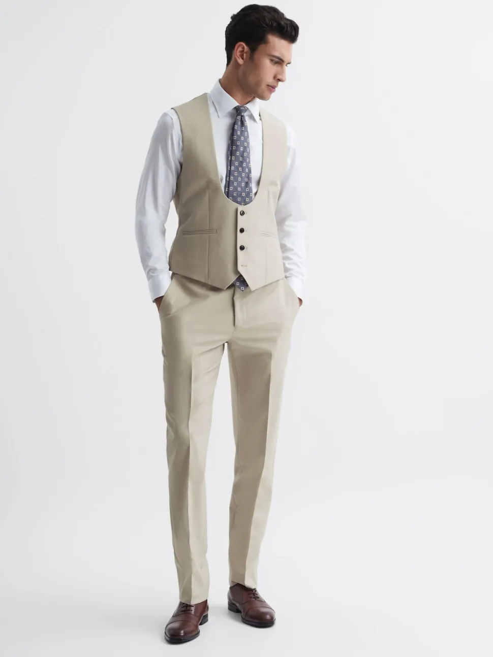 Reiss Stone Fine Horse Shoe Wool Slim Fit Waistcoat