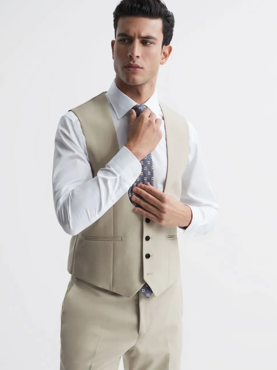 Reiss Stone Fine Horse Shoe Wool Slim Fit Waistcoat