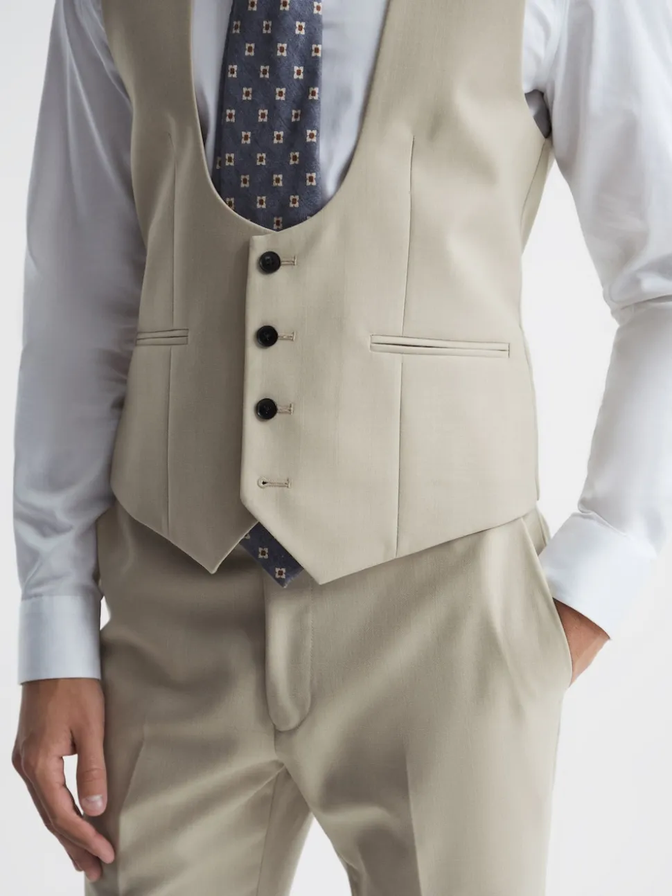 Reiss Stone Fine Horse Shoe Wool Slim Fit Waistcoat