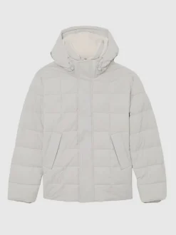 Reiss Stone Klause Fleece-Lined Hooded Puffer Jacket