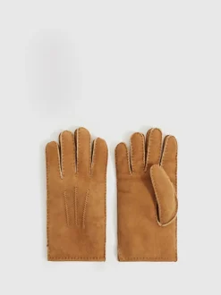 Reiss Tan Agon Suede Shearling Gloves