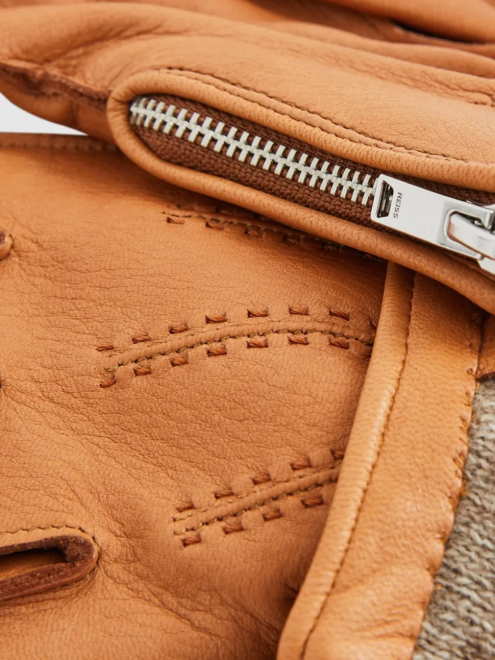 Reiss Tan Iowa Leather Zip-Side Gloves