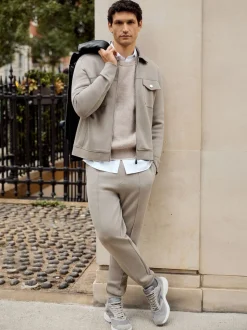 Reiss Taupe Premier Stretch-Jersey Tailored Joggers