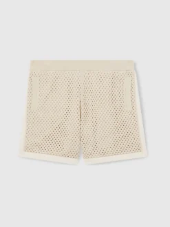 Reiss Taupe/Off White Butler Cotton-Blend Crochet Shorts
