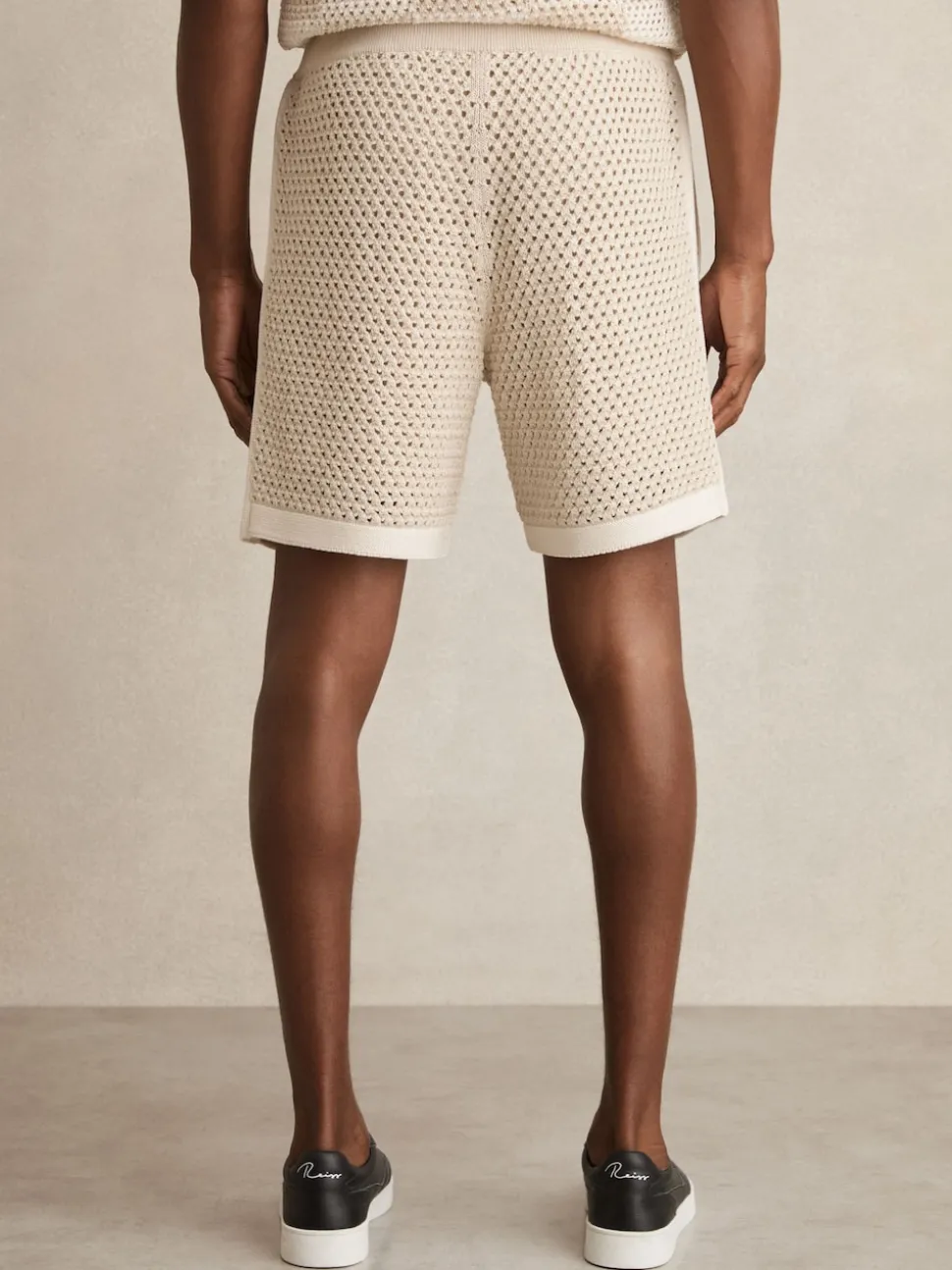 Reiss Taupe/Off White Butler Cotton-Blend Crochet Shorts