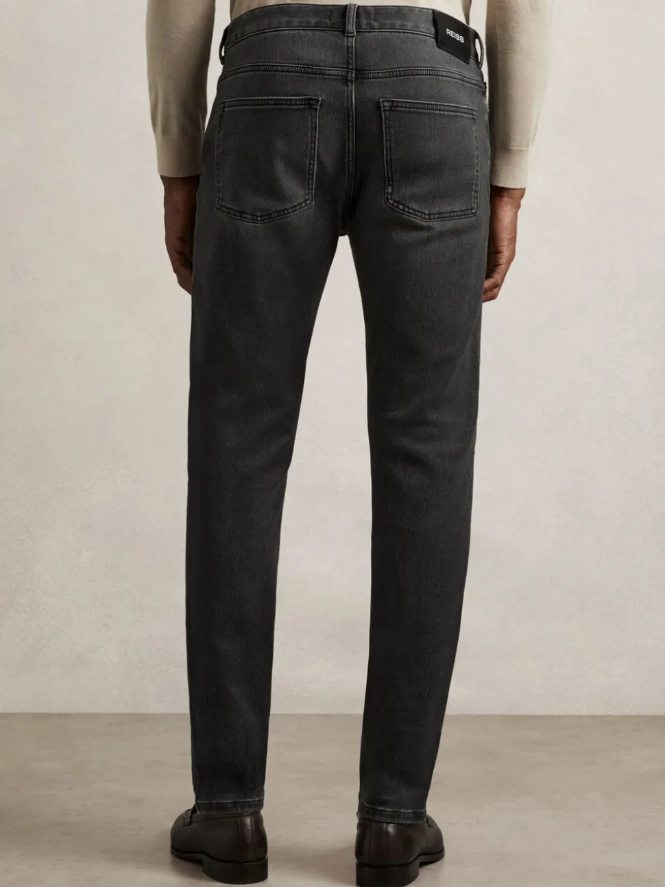 Reiss Washed Black Maddison Tapered Slim-Fit Jeans