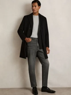Reiss Washed Black Rathbone Relaxed-Fit Cropped Jeans