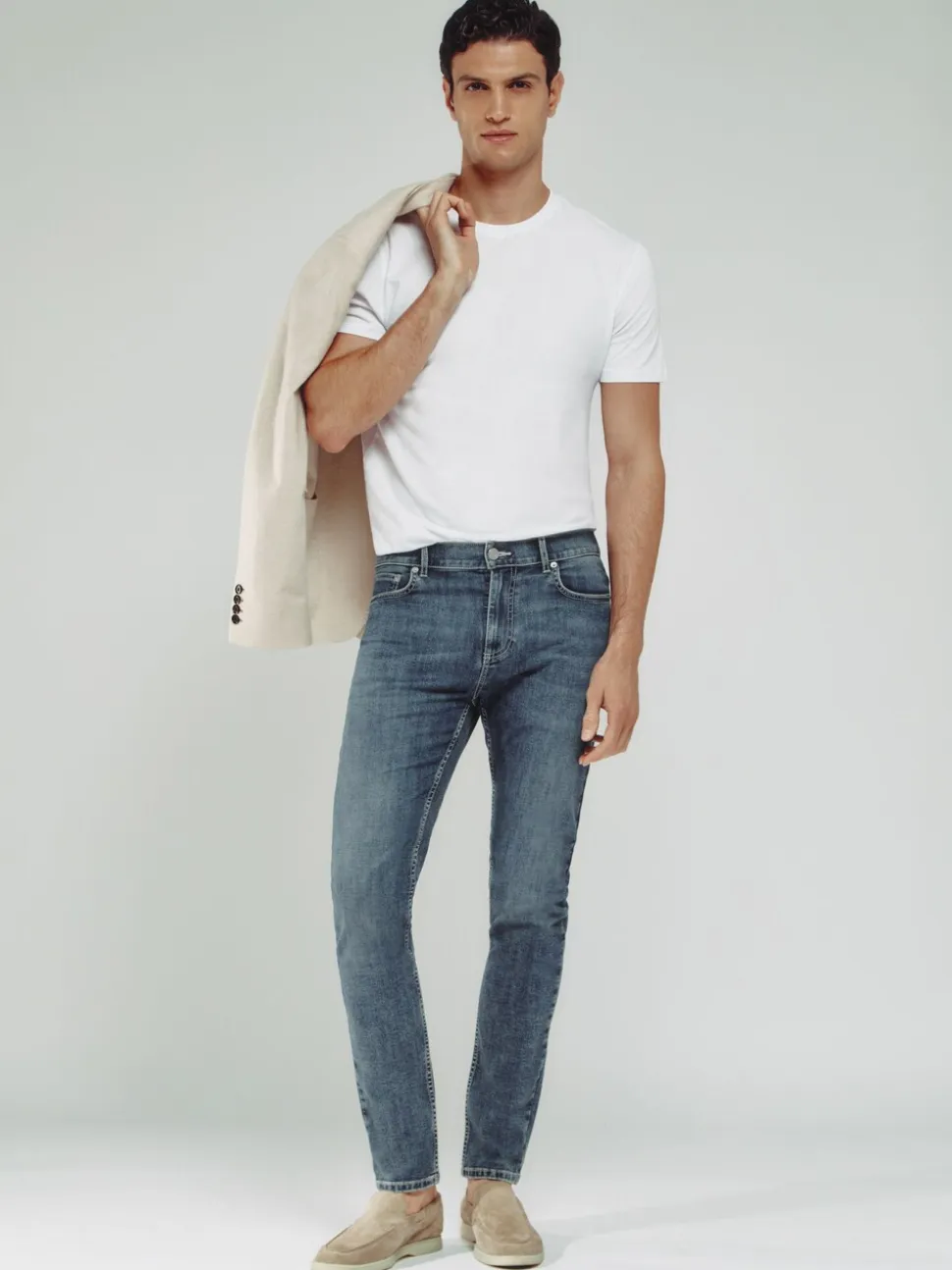 Reiss Washed Indigo Grey Cast Bleaker Skinny-Fit Jeans