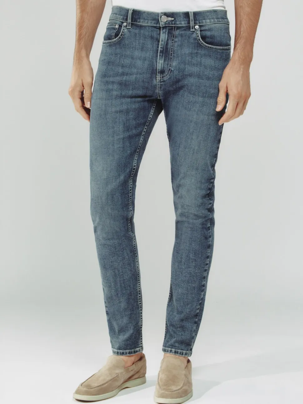 Reiss Washed Indigo Grey Cast Bleaker Skinny-Fit Jeans