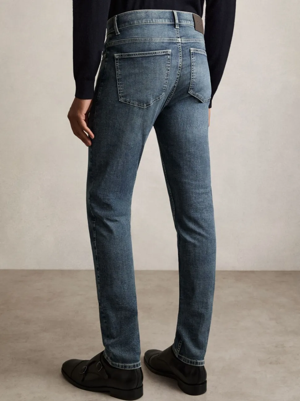 Reiss Washed Indigo Grey Cast Bleaker Skinny-Fit Jeans