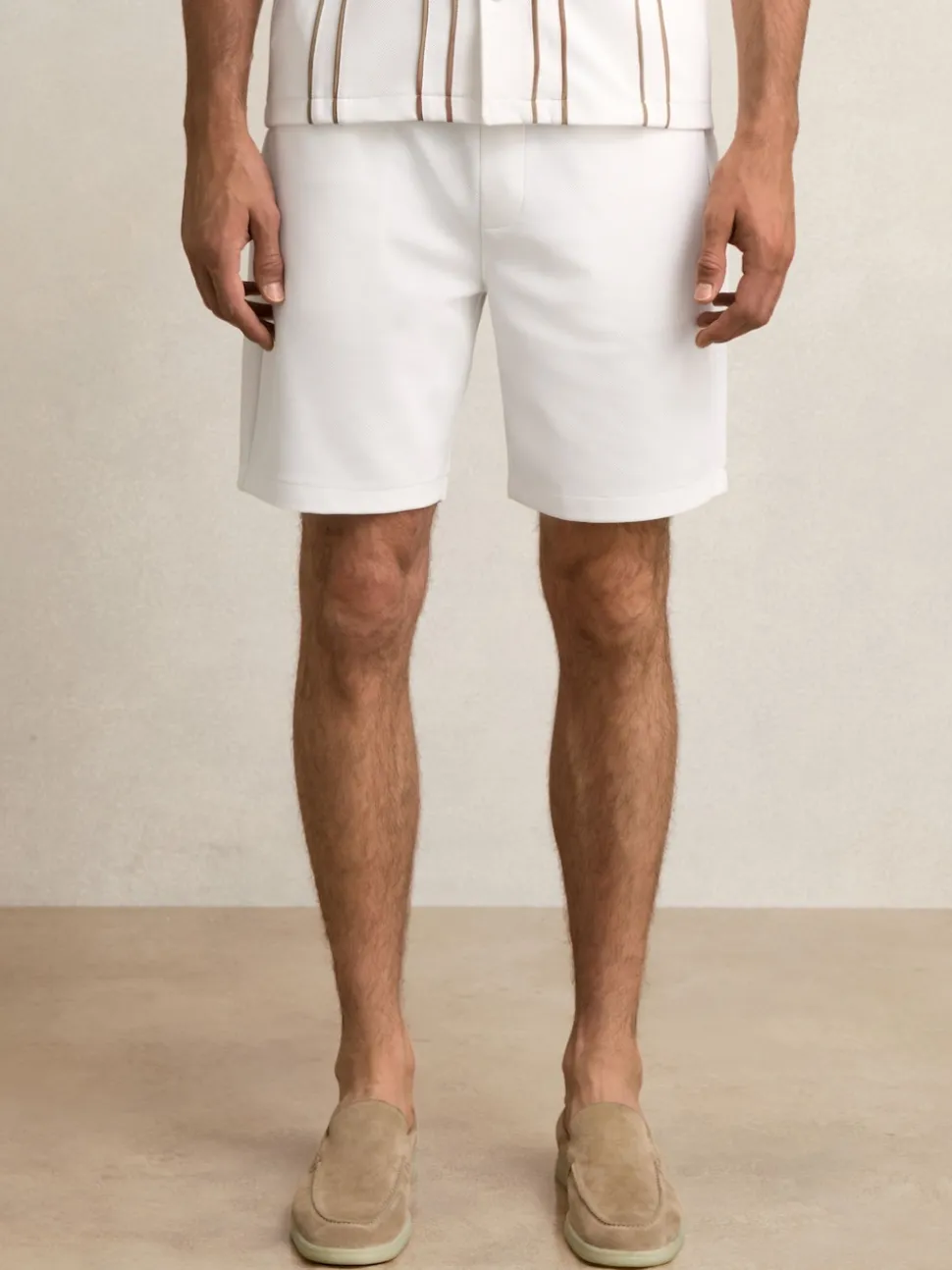 Reiss White Angus Textured Drawstring Shorts