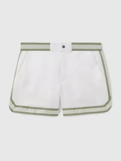Reiss White Baller - Che Contrast Stripe Elasticated Waist Swim Shorts