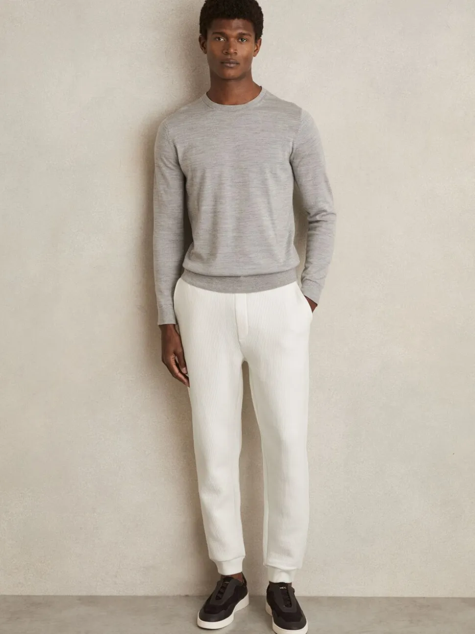Reiss White Bow Cotton-Blend Ribbed Drawstring Joggers