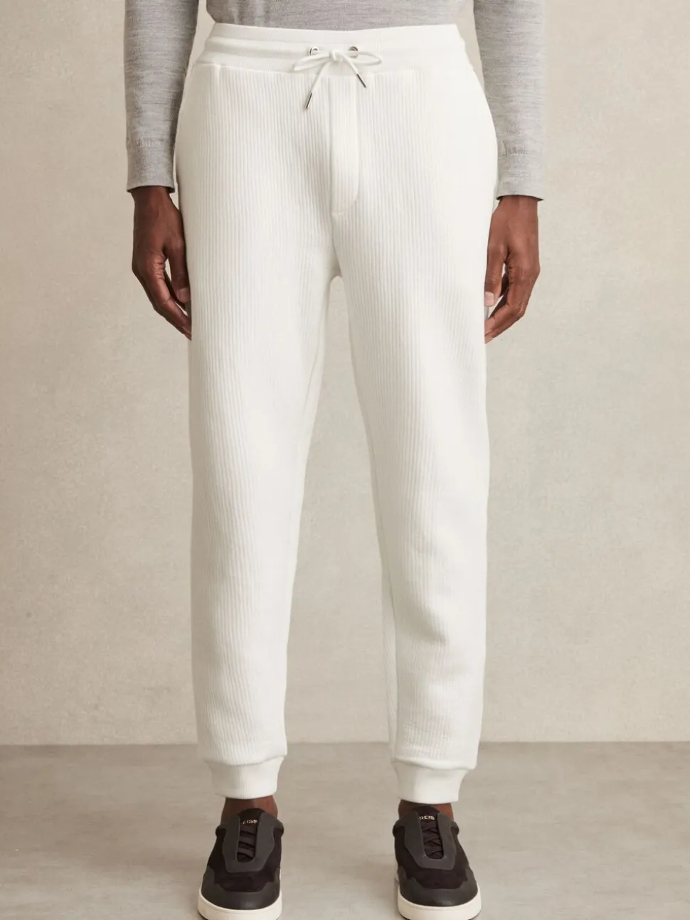 Reiss White Bow Cotton-Blend Ribbed Drawstring Joggers