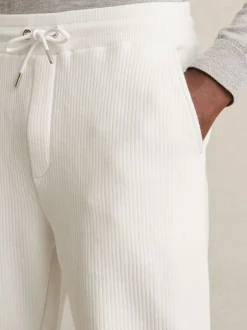 Reiss White Bow Cotton-Blend Ribbed Drawstring Joggers