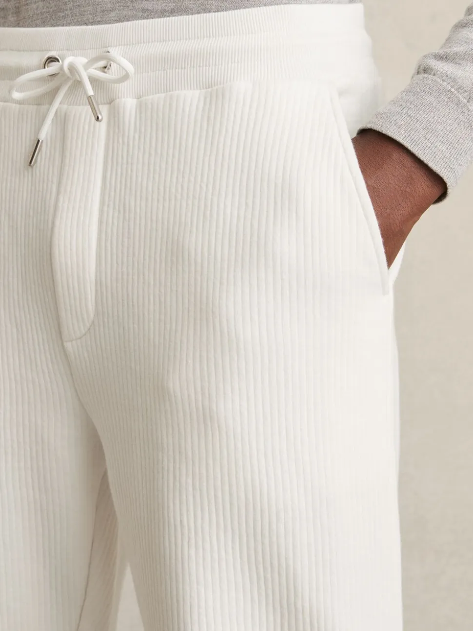 Reiss White Bow Cotton-Blend Ribbed Drawstring Joggers