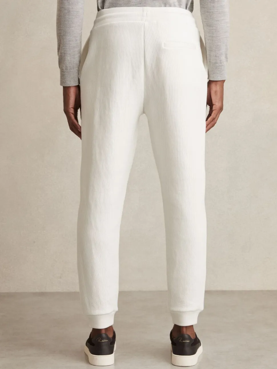 Reiss White Bow Cotton-Blend Ribbed Drawstring Joggers