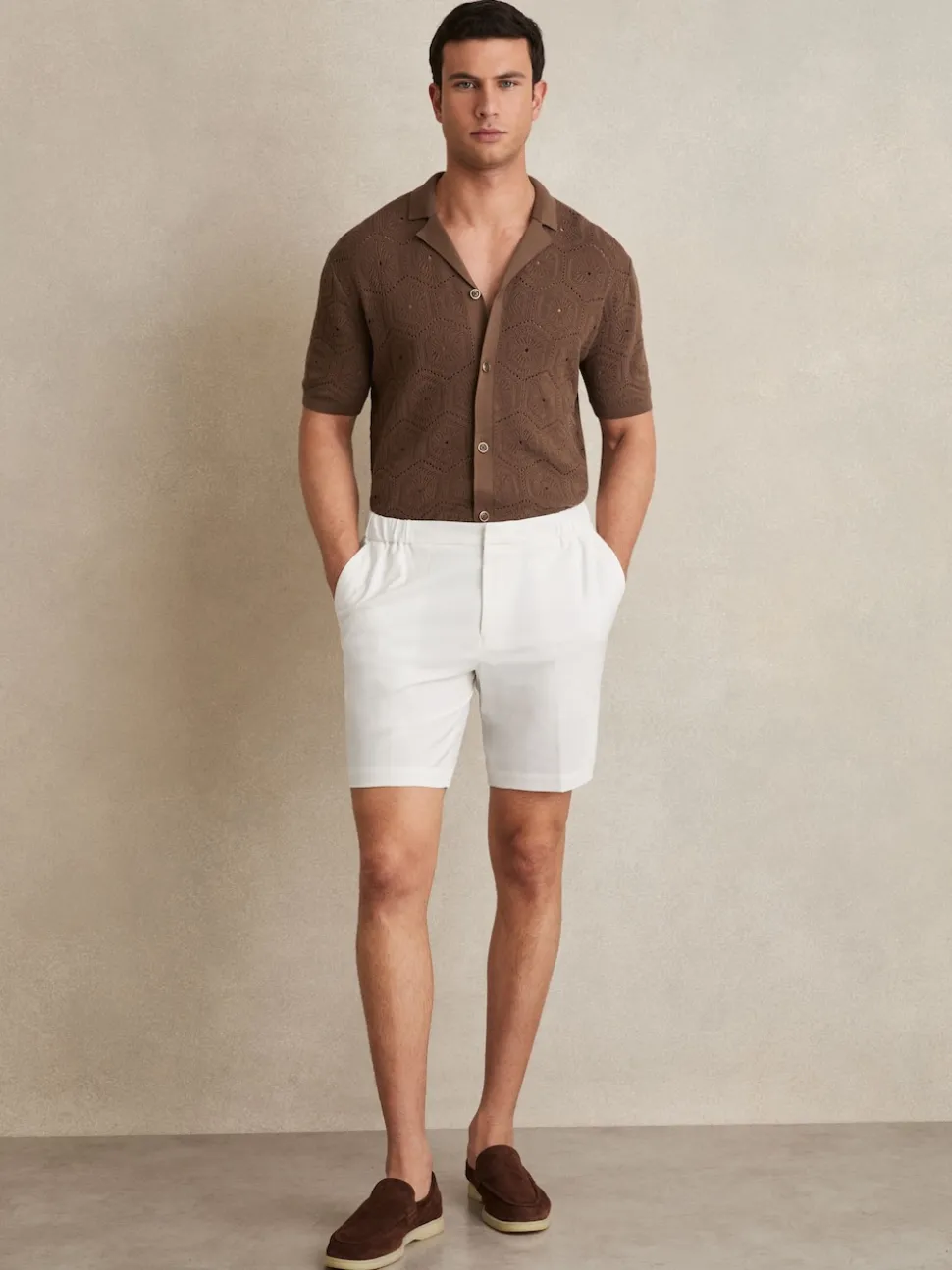 Reiss White Deck Drawstring Chino Shorts
