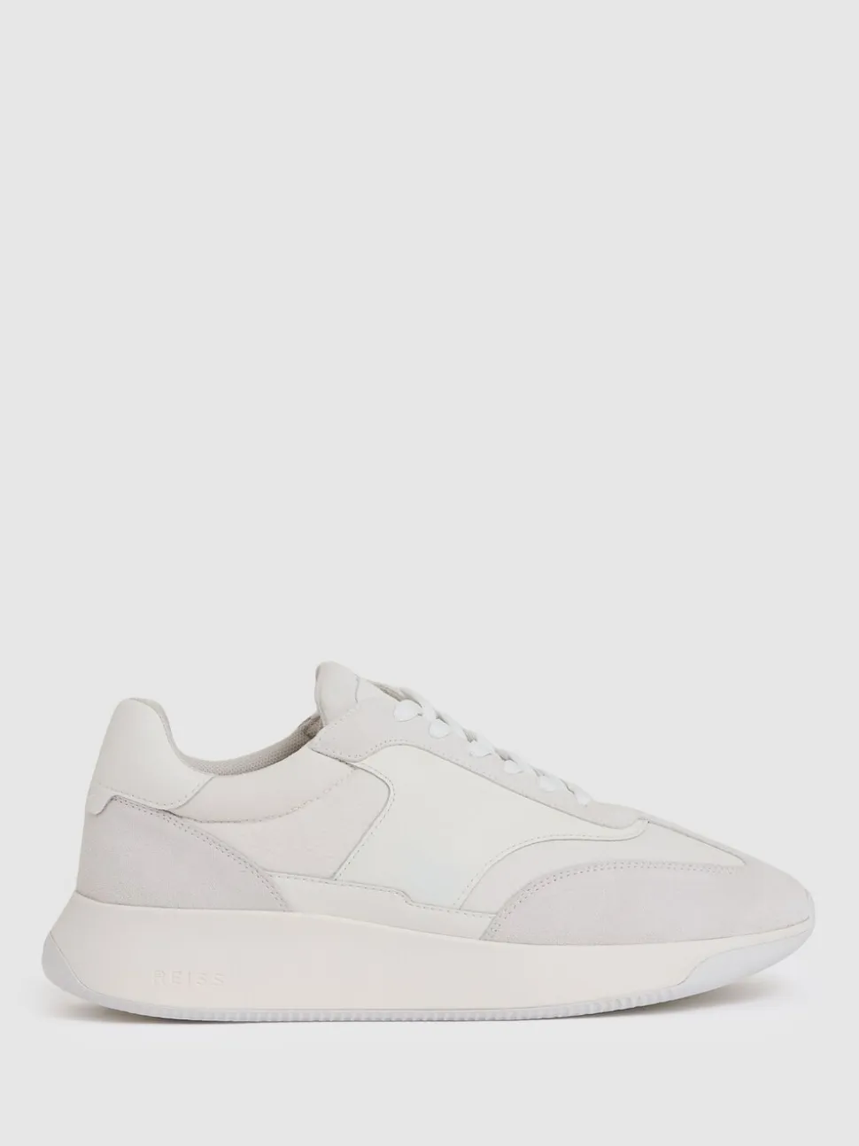 Reiss White Emmett Bonded-Leather Suede Running Trainers