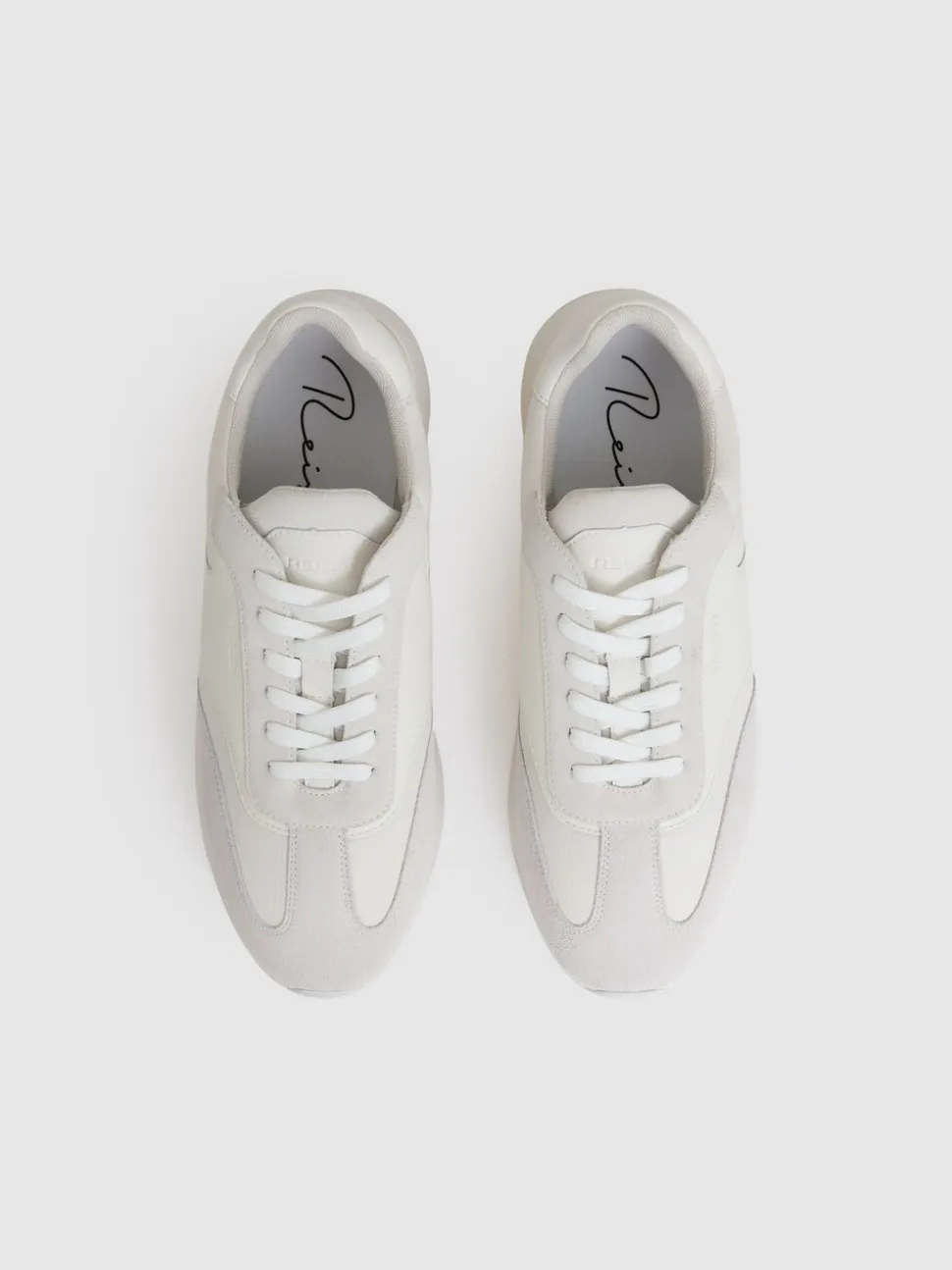 Reiss White Emmett Bonded-Leather Suede Running Trainers