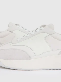 Reiss White Emmett Bonded-Leather Suede Running Trainers
