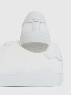 Reiss White Finley Knit Knitted Low-Top Trainers