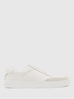 Reiss White Finton Bonded-Leather Low-Top Trainers
