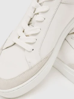 Reiss White Finton Bonded-Leather Low-Top Trainers