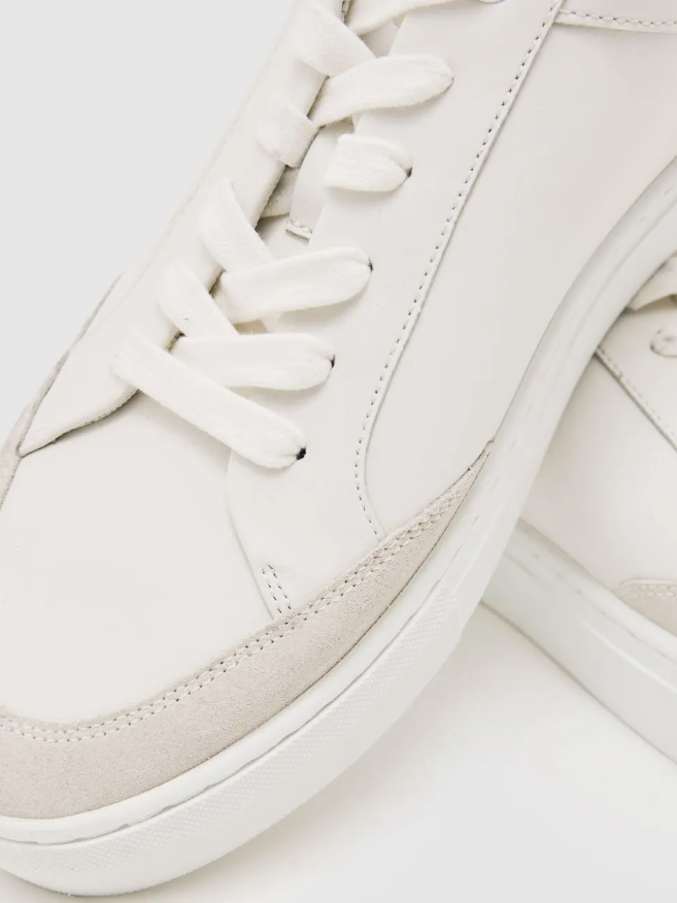 Reiss White Finton Bonded-Leather Low-Top Trainers