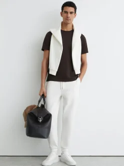 Reiss White Remo Cotton-Blend Brushed Ribbed Joggers