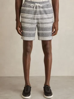 Reiss White/Black Haze Crochet Drawstring Shorts
