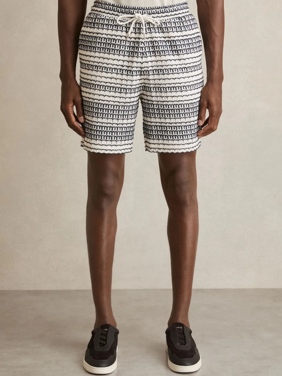 Reiss White/Black Haze Crochet Drawstring Shorts