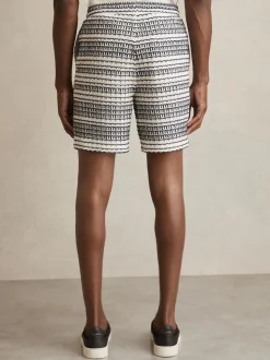 Reiss White/Black Haze Crochet Drawstring Shorts